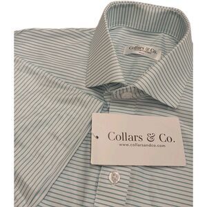 NWT Collars & Co Men’s Small Featherweight Dress Collar Polo Striped Green Golf
